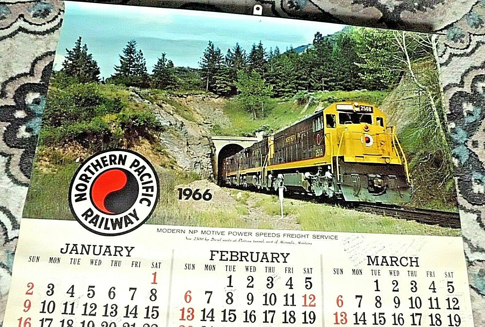 2 VINTAGE NORTHERN PACIFIC RAILWAY LARGE WALL CALENDARS 1965 1966